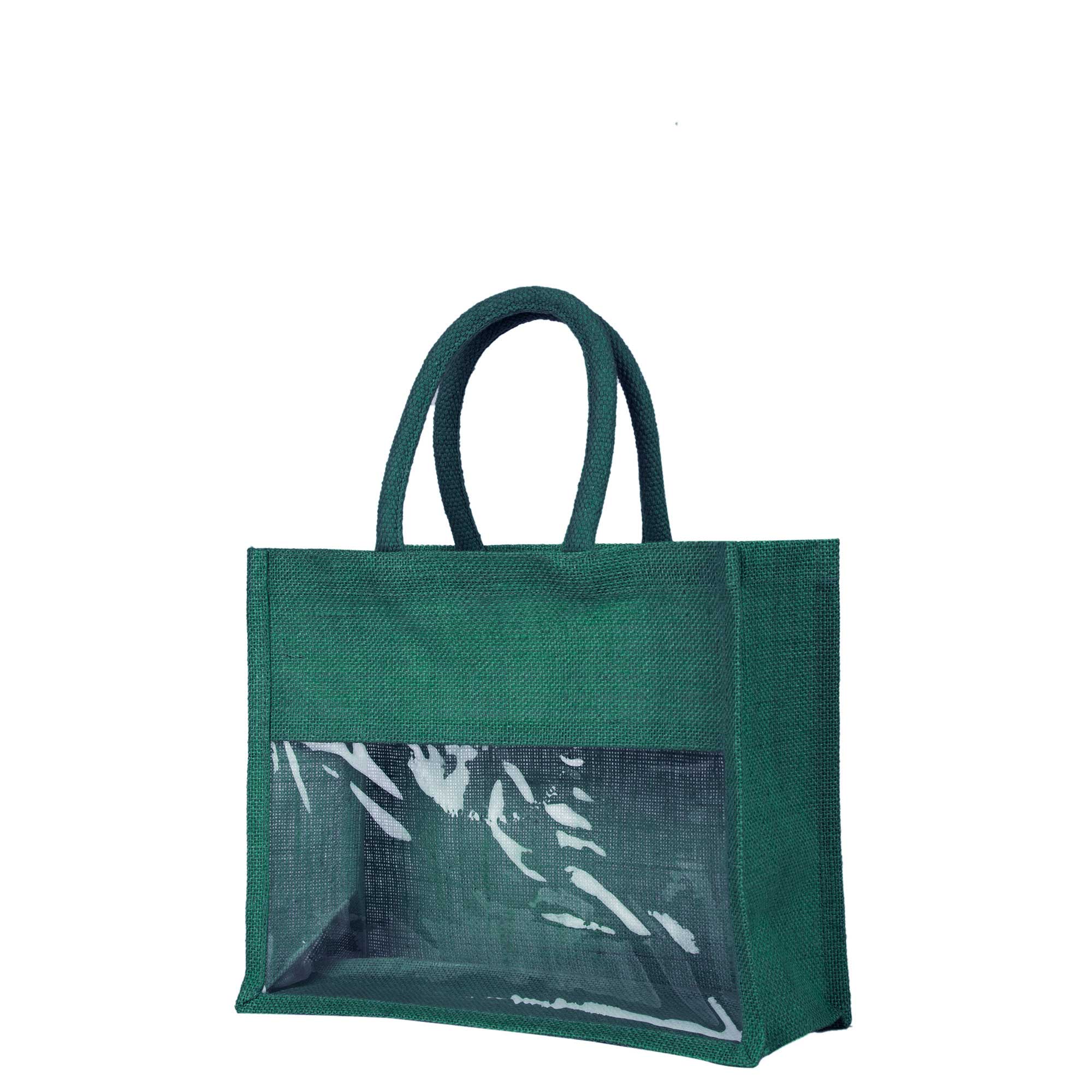 ecojutebags – wholesale Bärkasse - Unisex – Återanvändbara juteväskor – Set om 4 med PVC-fönsterpanel11