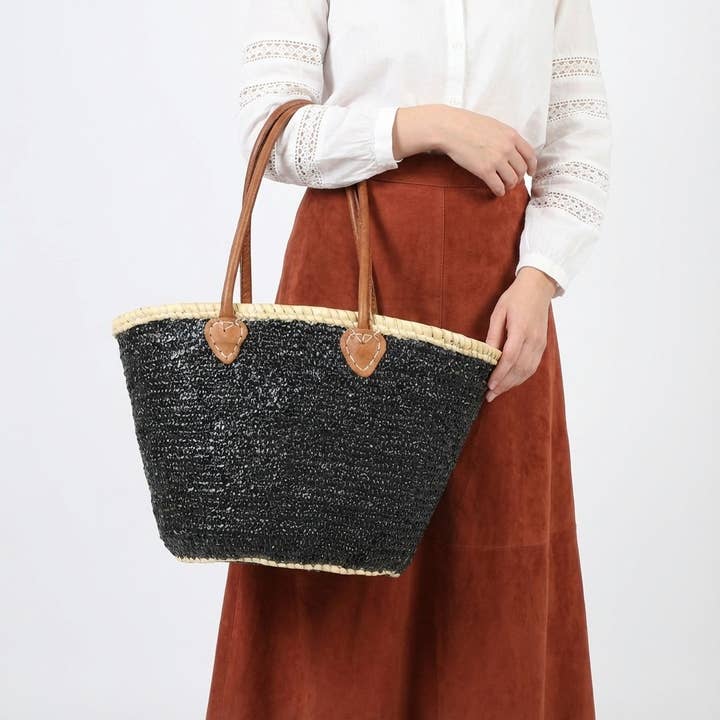 Sort paliet-stråtaske, fransk markedskurv for engroshandel hos Melecraft