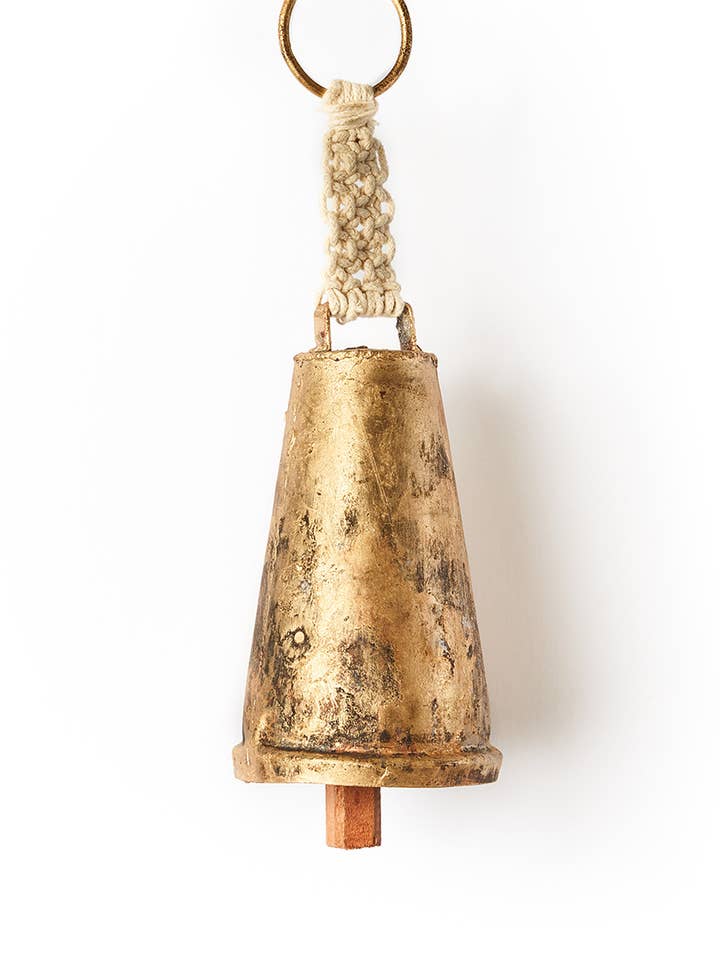 Macrame Medium Wind Chime - Rustic Cow Bell for wholesale by Matr Boomie Fair Trade