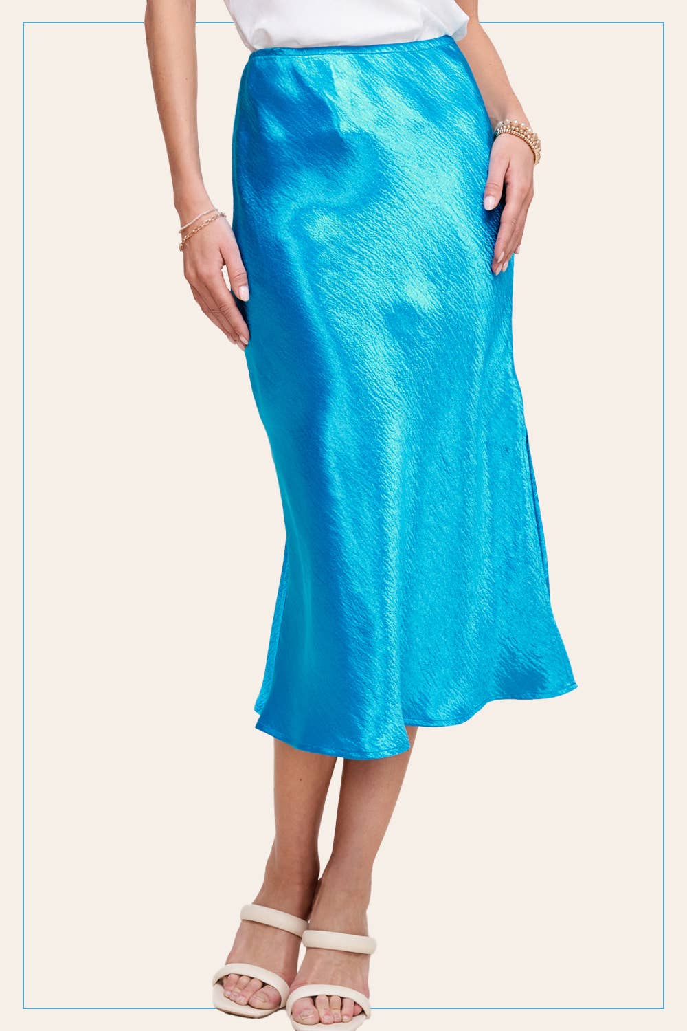 La Miel - Wholesale Skirt - Women's - JBP4222-High-Waisted Midi Length Satin Effect Solid Skirt5