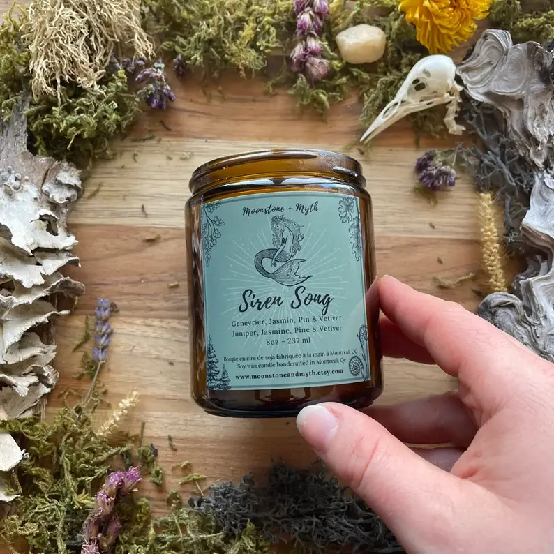 Moonstone and Myth - Wholesale Jar/Filled Candle - Siren Song, 100% soy wax scented candle4