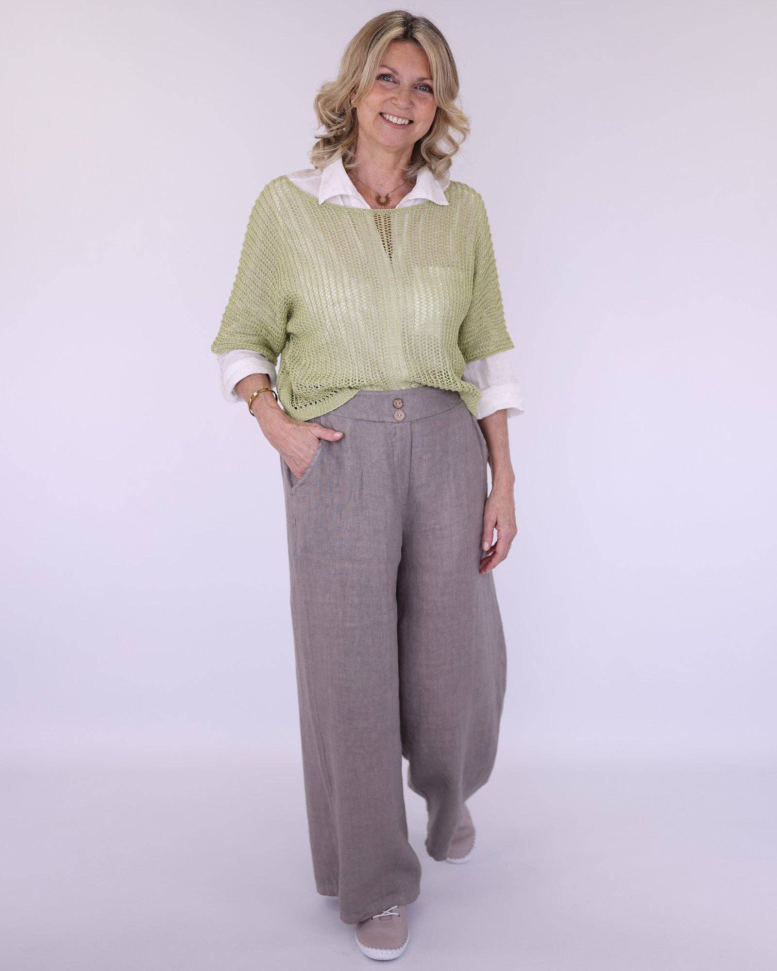 Cadenza Italy Ltd - Vente Tunique – femme - Tunique en maille lâche mélangée coton avec points décoratifs12