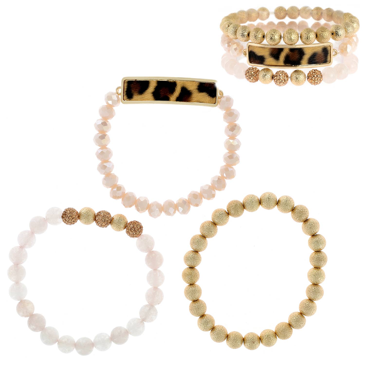 SP Sophia Collection - Wholesale Jewelry Set - 3-Piece Leopard Assorted Bohemian Beaded Bracelet1