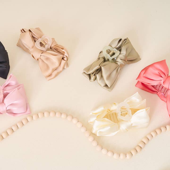 The Darling Effect - Wholesale Hair Clip - Women's - Satin Bow Claw Clip- Cream