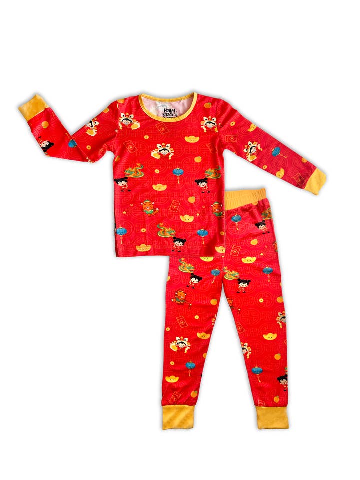 Lunar New Year Dreams Lucky Bamboo 2 Piece Toddler Pajamas for wholesale by Baby Snack Time