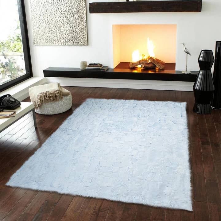 Light Blue Rex Rabbit Fur Rug – Handmade Luxury Soft Fur Carpet, Custom Size for wholesale by Karelias And Sons