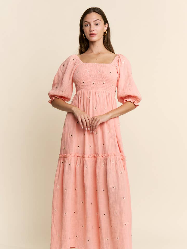 FLOWER EMBROIDERED MAXI DRESS for wholesale by J.NNA