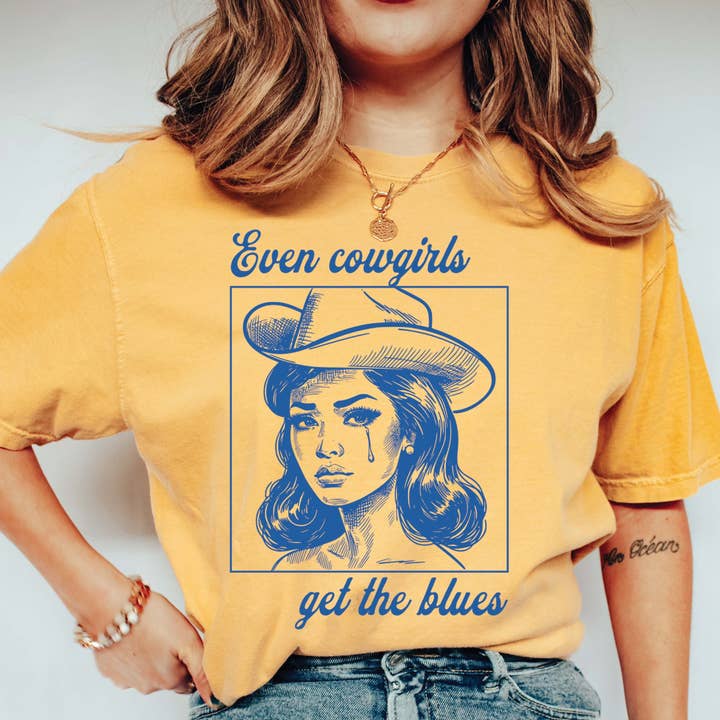 Even Cowgirls get the Blues Graphic Tee PLUS Size for wholesale by McCarty Branch Company