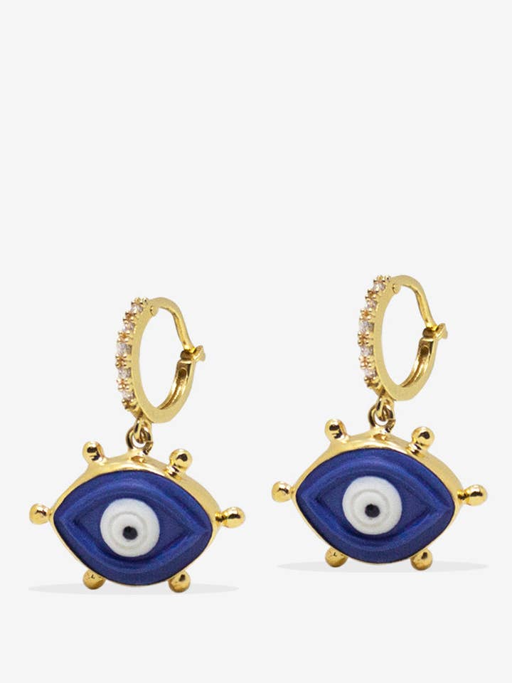 Evil Eye Gold-Plated Hoop Earrings for wholesale by Vintouch Jewels