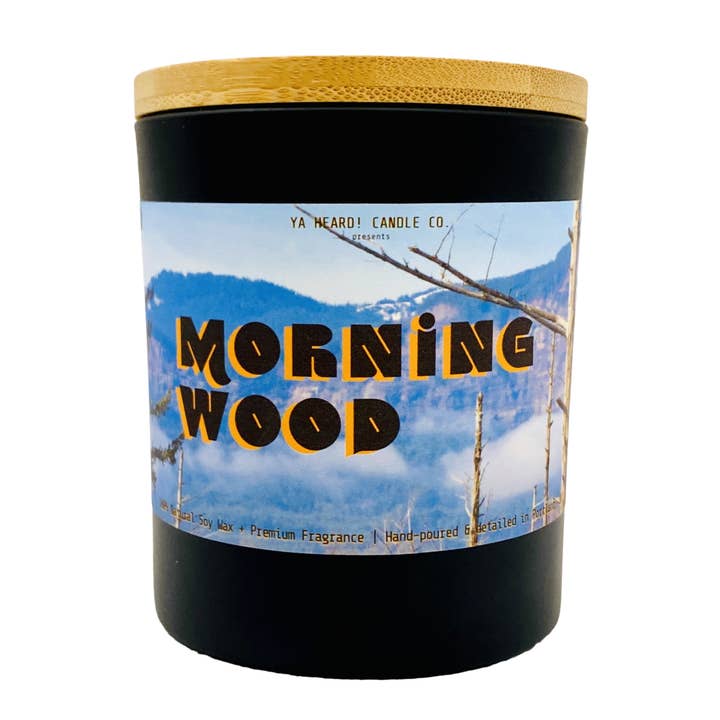 "Morning Wood" for wholesale by Ya Heard! Candle Co.