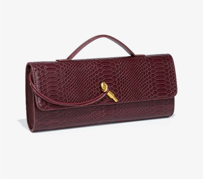 PEACH ACCESSORIES – Bolsa - Mulher por atacado – Clutch trançado com fecho dourado e estampa de cobra B189313