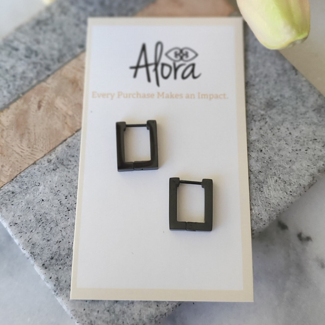 Alora Boutique Inc. - Wholesale Huggie Earrings - Kelly | Simple Rectangle Huggie Hoop Earrings1