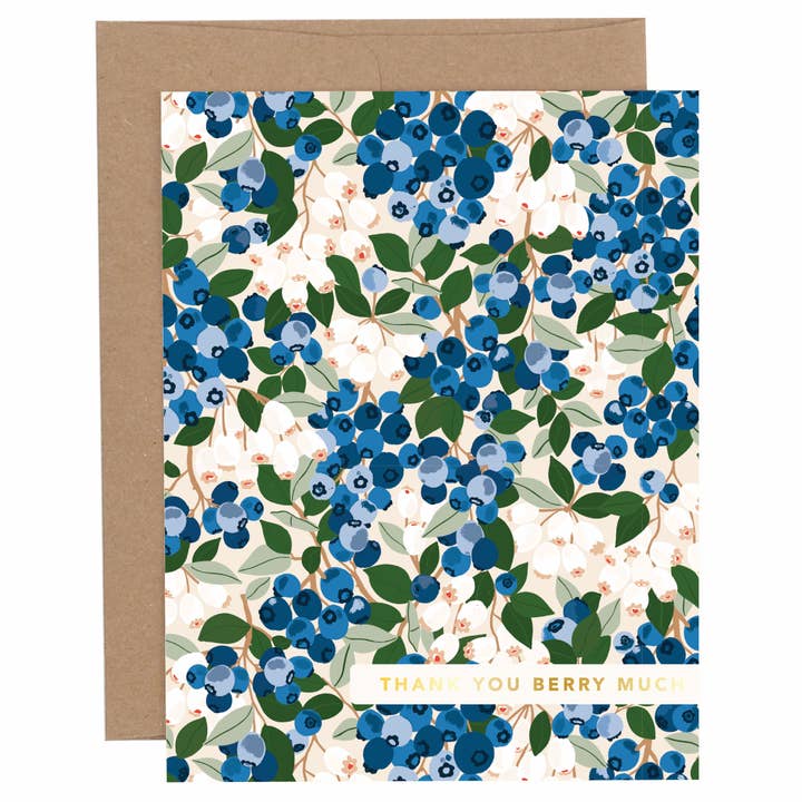 Paper Farm Press - Wholesale Thank You Card - Thank you Berry Much Blueberry Greeting Card