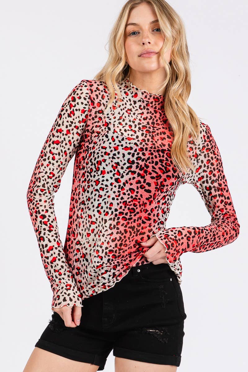 ROSE MULTI Haut à manches longues en maille à imprimé léopard en vente sur Faire1