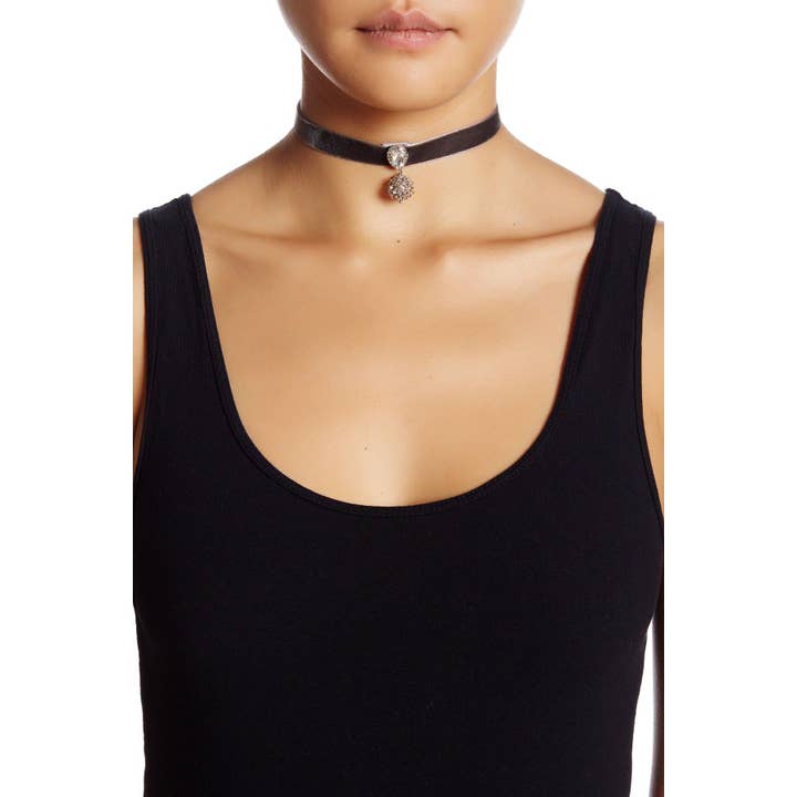 Veroma Gifts - Wholesale Choker/collar - Grey Velvet Choker with Clear4