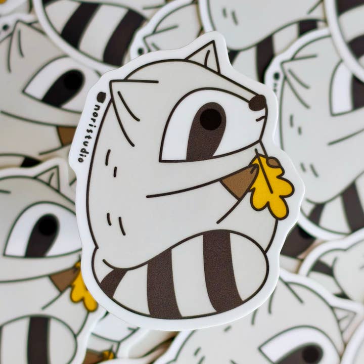 Pegatina de vinilo de hoja de roble con diseño de mapache para venta al por mayor de Noristudio