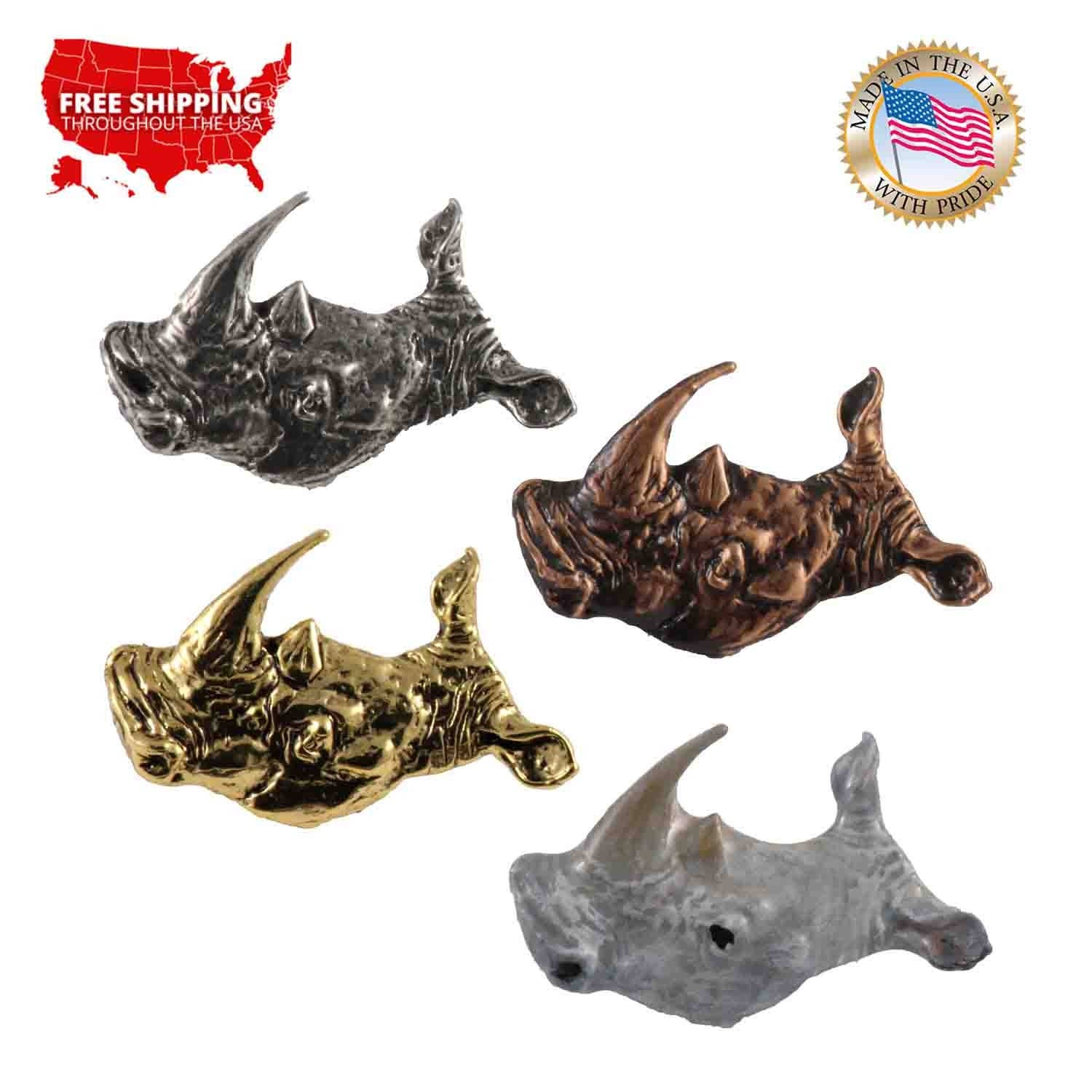 Creative Pewter Designs – wholesale Nål och knapp för kavajslag – Noshörning Noshörning Huvud Tenn Lapel Pin eller Magnet M1040