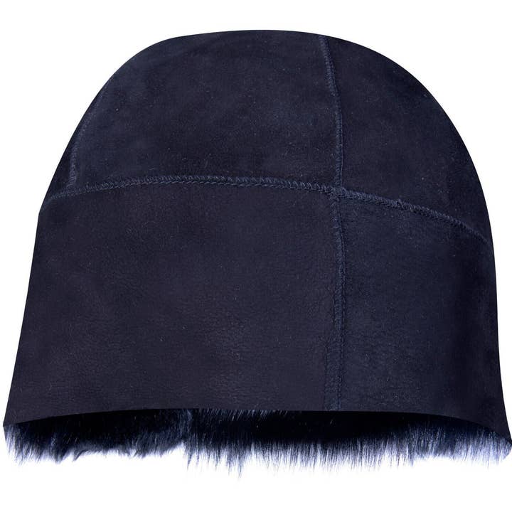 BLACK 100% Sheepskin Shearling Leather Toscana Fur Beanie Round Bucket Hat for wholesale on Faire