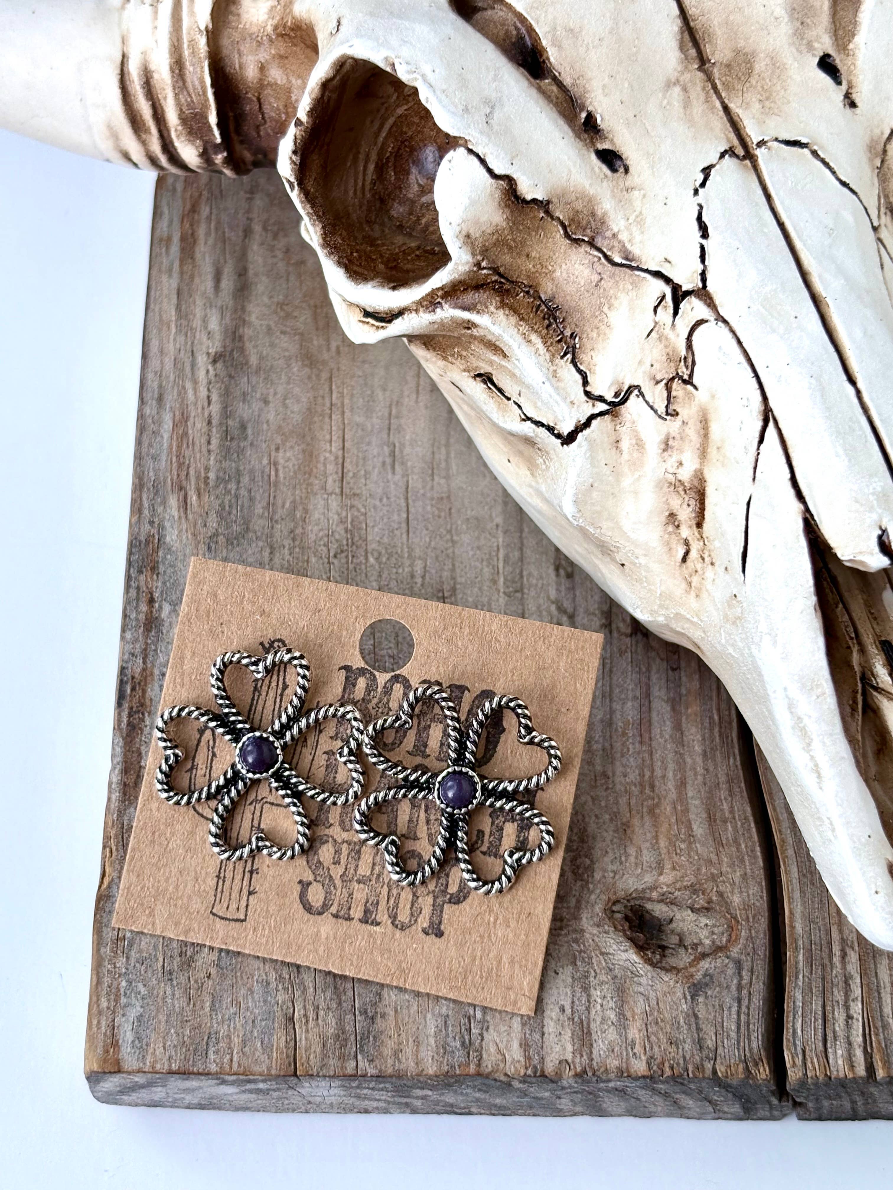 Boho Ranch Shop - Wholesale Stud/Post Earrings - Western Clover with Stone Stud Earrings1