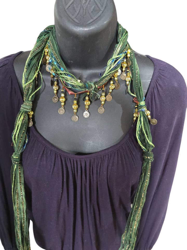 Green and Gold Lightweight Silk Women's Scarf for wholesale by Ciao Bella Jewelry Inc