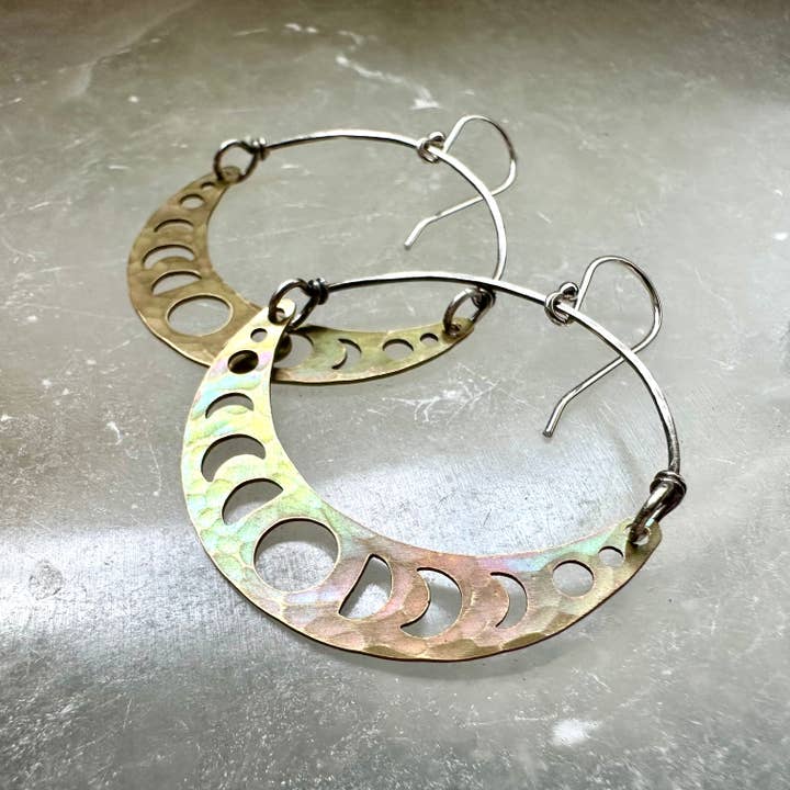 Brass Moon Phase Crescent Earrings for wholesale by Jennifer Kahn Jewelry