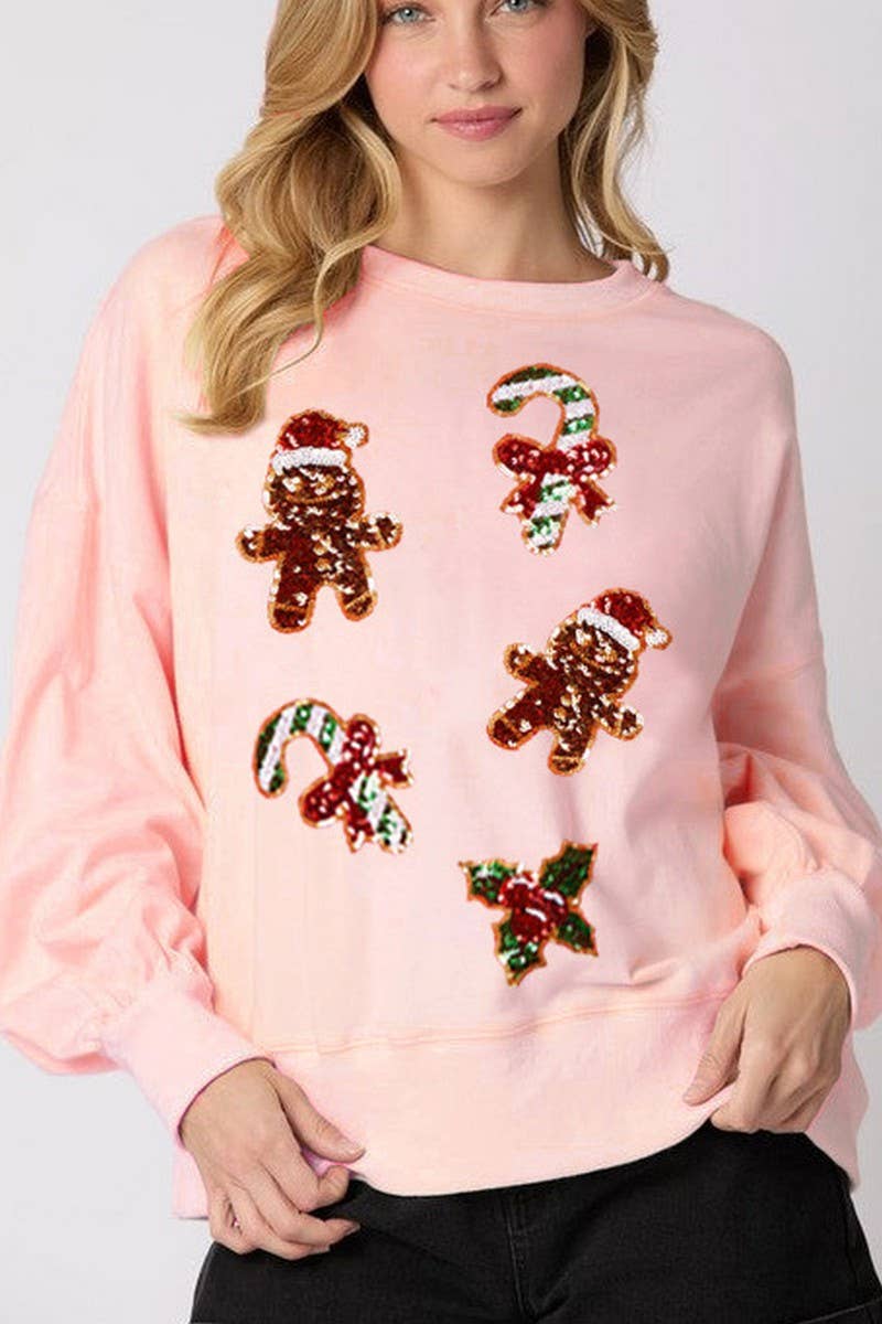 NINEXIS - Wholesale Blouse - Women's - CWTBLL01238_SEQUIN GINGERBREAD MAN CHRISTMAS SWEATSHIRT1