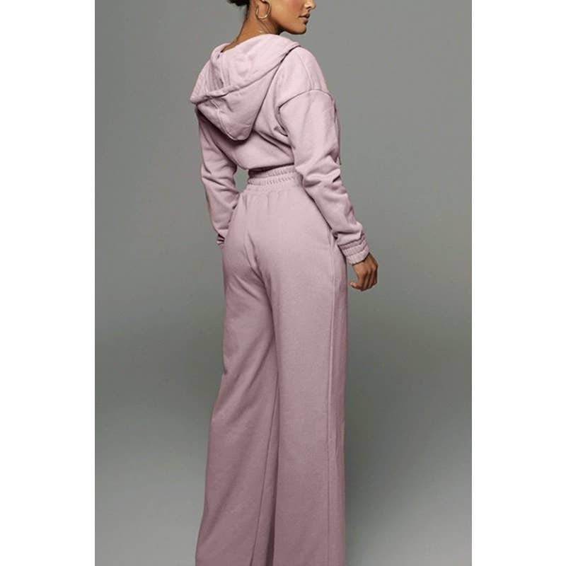 Paperdoll - Wholesale Tracksuit - Women's - Hooded Tracksuit Short Top and Wide Leg Pants 13