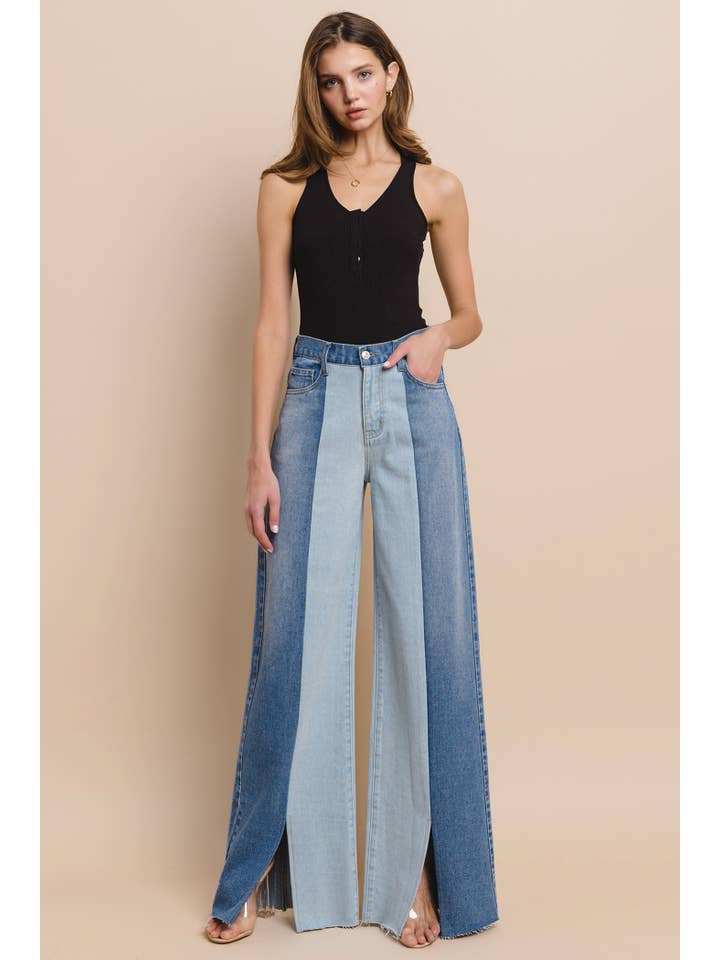 LT DENIM MID DENIM COLORBLOCK JEANS WITH SPLIT SEAM 2425 for wholesale on Faire