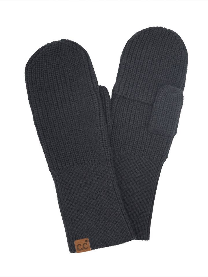 Ribbed Knit Convertible Fingerless Mittens - Black for wholesale by Funky Junque