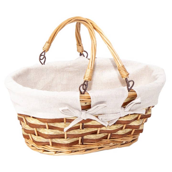 Natural and light brown oval basket double natural fabric for wholesale by Deffrennes