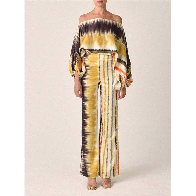 UZ Wholesale Store - Wholesale Top & Pant Set (NOT Loungewear) - Women's - Printing Boat Neck Balloon Sleeve Top And Wide Leg Pants Two Pieces Suits7