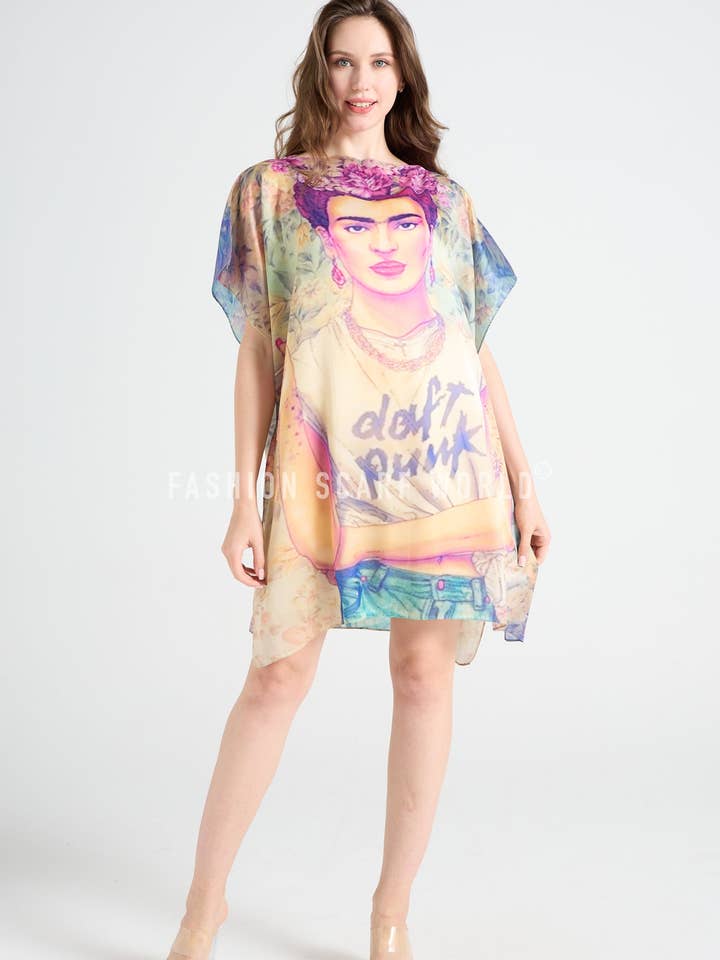 Modern Frida Kahlo Silk Cover Up for wholesale by Fashion Scarf World