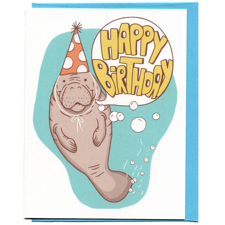 Lucky Sardine - Wholesale Birthday Card - Manatee, Sea Potato, Retro Happy Birthday Card0