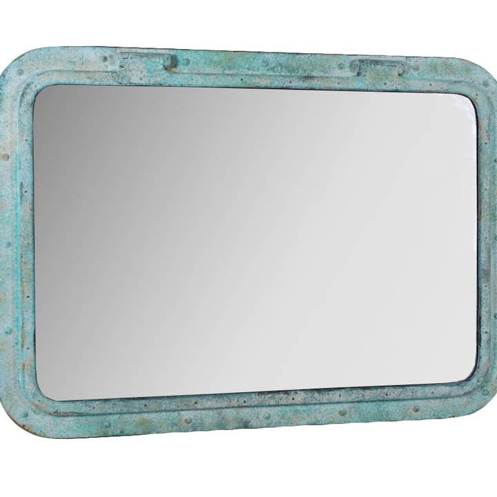34"x24" Rectangular Porthole Mirror Shipwreck finish for wholesale by Nautical Tropical Imports