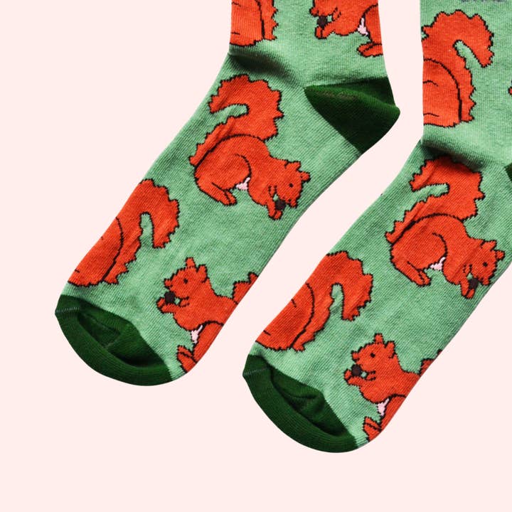 Bare Kind Socks – wholesale Socks – Unisex – Red Squirrel Socks | Bamboo Socks | Light Green Socks3