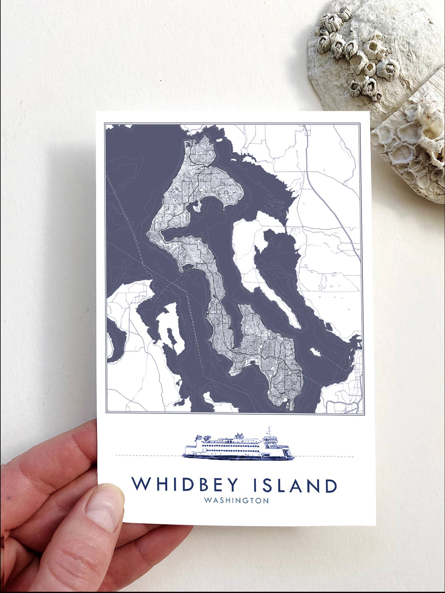 Turn-of-the-Centuries - Wholesale Postcard - WHIDBEY ISLAND Washington "Blueprint" Map Postcard