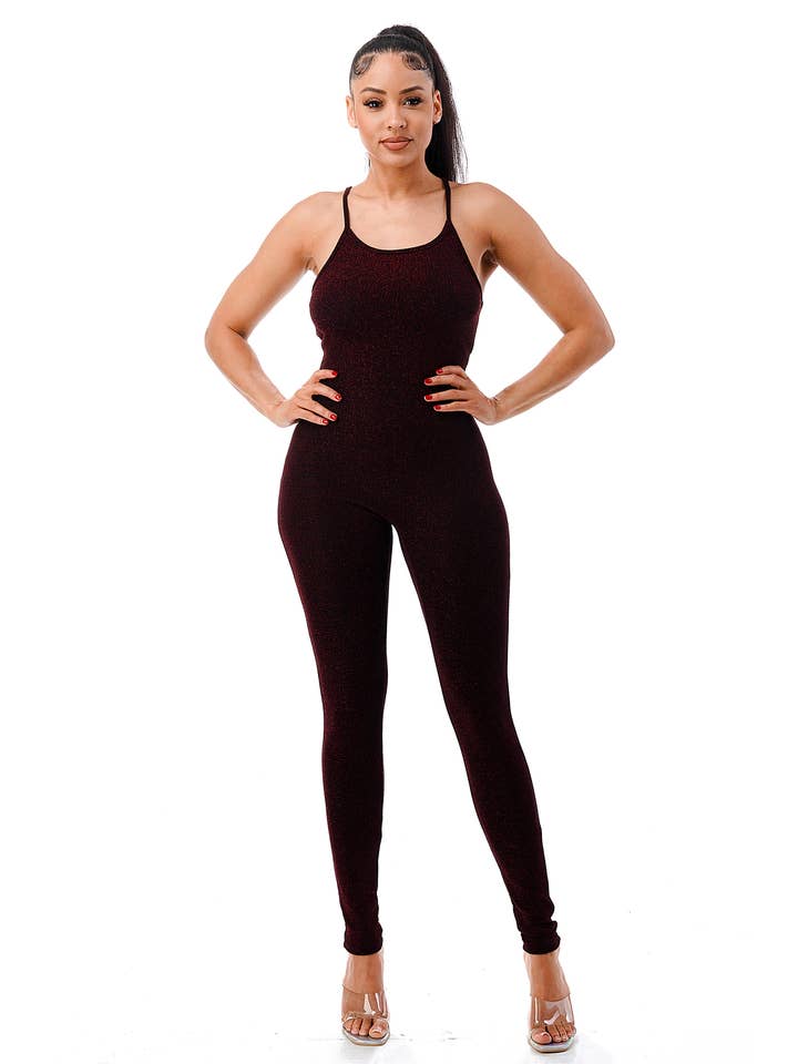 Namatt Design - Wholesale Jumpsuit - Women's - Plus Glitter Spaghetti Straps Catsuit6