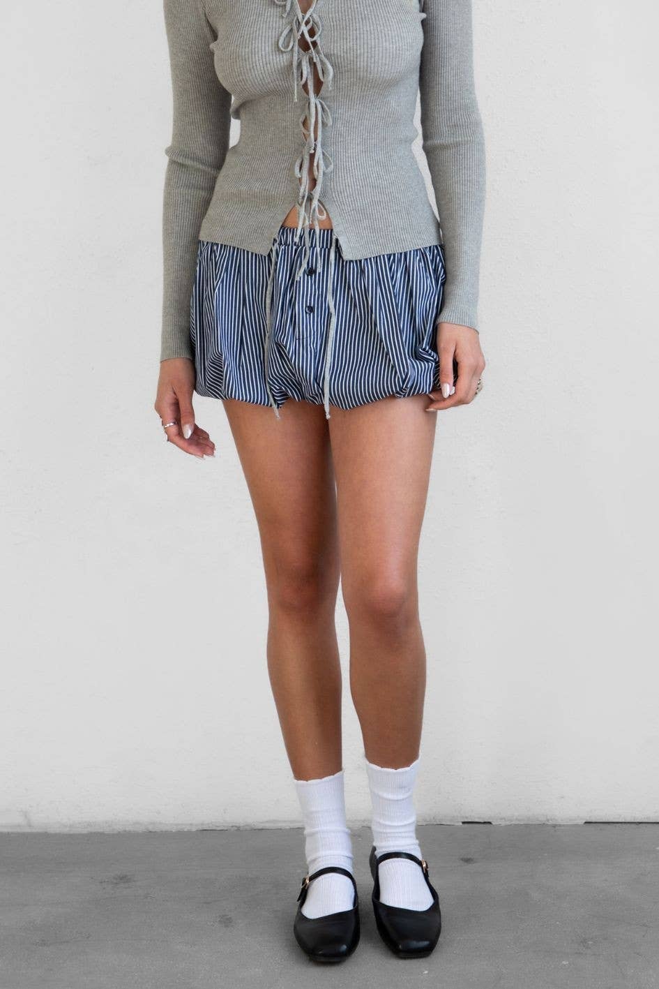 BLANC INDIGO Jupe Bulle Rayée JOENICE avec Short Intégré en vente sur Faire