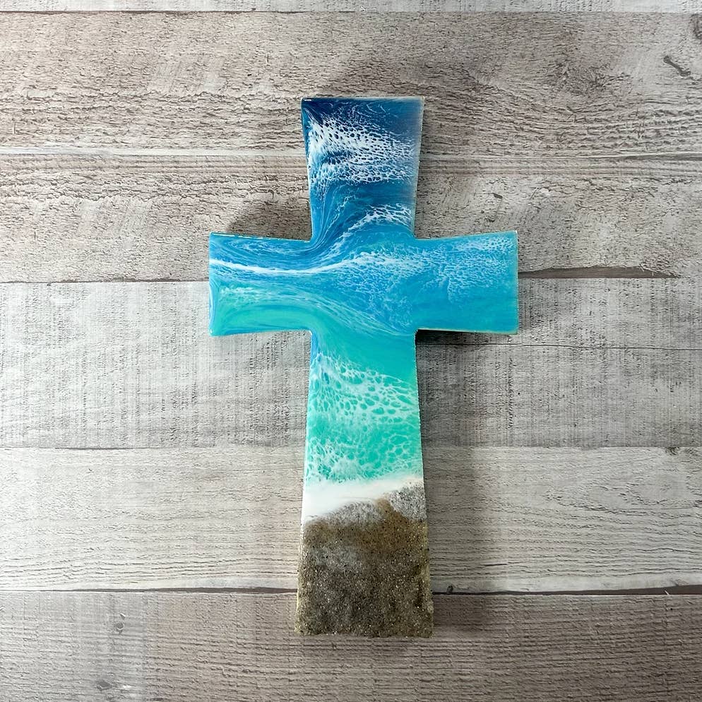 Coastal Coasters - Wholesale Wall Cross - Ocean Wave Wood Cross Wall Art