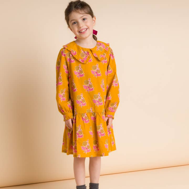 Beet World - Wholesale Dress - Kids - Wide Collar Dress | Mustard Floral1