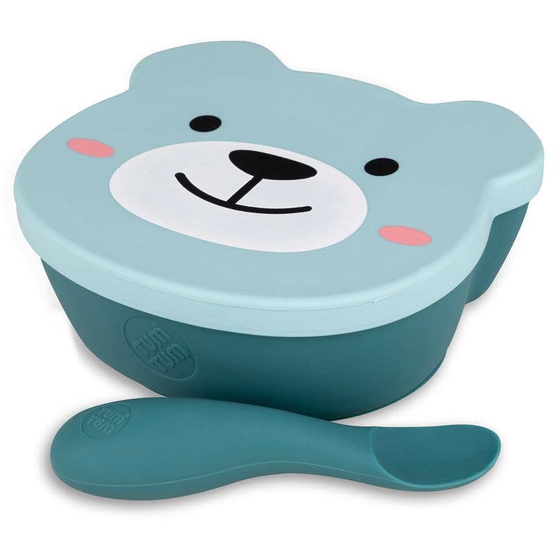 Hippychick – wholesale Feeding set – Baby – Tum Tum Silicone Weaning Bowl/Spoon Set - Boris Bear - Blue2