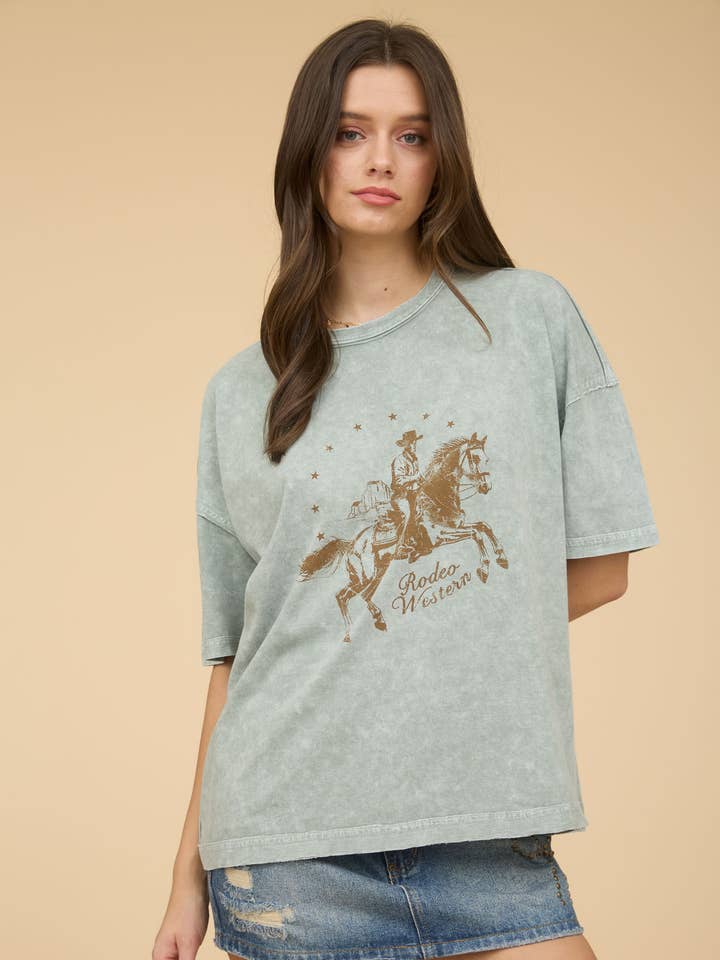 Blu Pepper - Wholesale Knit Top - Women's - RODEO WESTERN RELAXED SHORT SLEEVE KNIT T-SHIRT