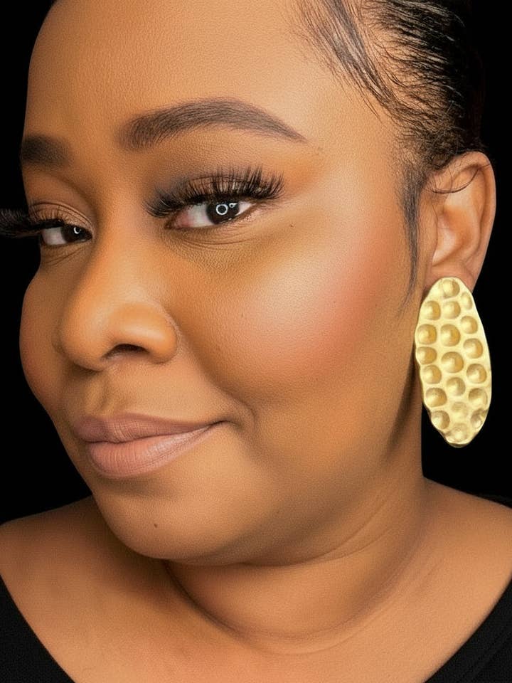 Gold Textured Clay Statement Earrings: Lightweight, Handmade for wholesale by Designed By Risha