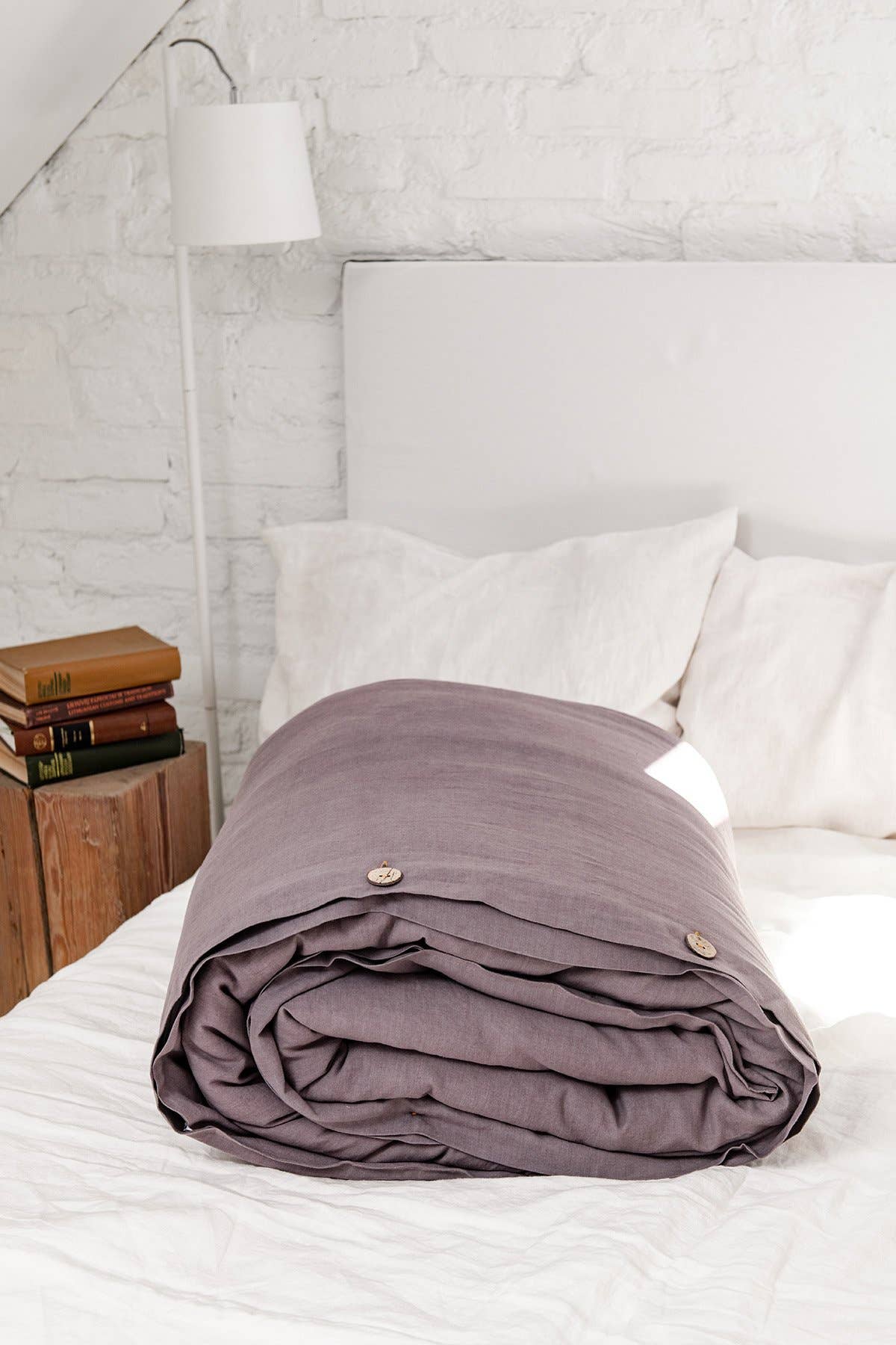 Linen duvet cover in Dusty Lavender for wholesale on Faire