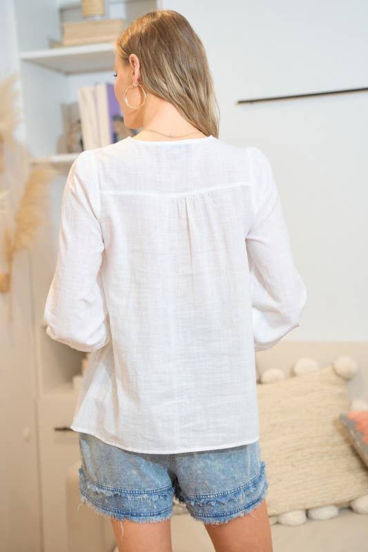 Doe and Rae - Wholesale Button Down Shirt - Women's - Buttoned Cotton Blouse With Lace Trim - 40826T1