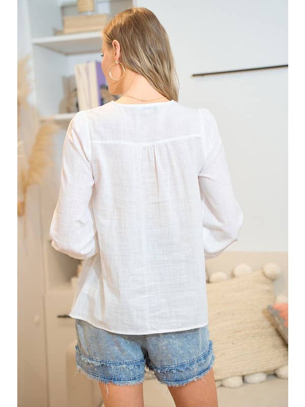 Doe and Rae - Wholesale Button Down Shirt - Women's - Buttoned Cotton Blouse With Lace Trim - 40826T1