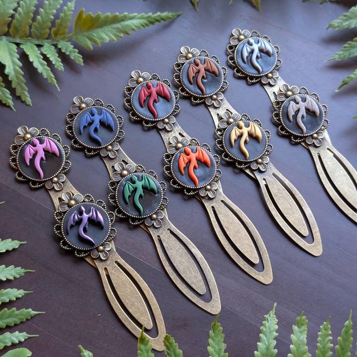 The Midnight Glen - Wholesale Bookmark - Handmade Dragon Bookmark, Polymer Clay and Brass