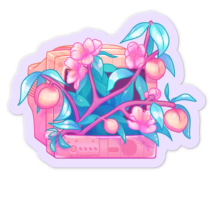 Autocollant en vinyle Peach TV pour la vente par Glitchberry