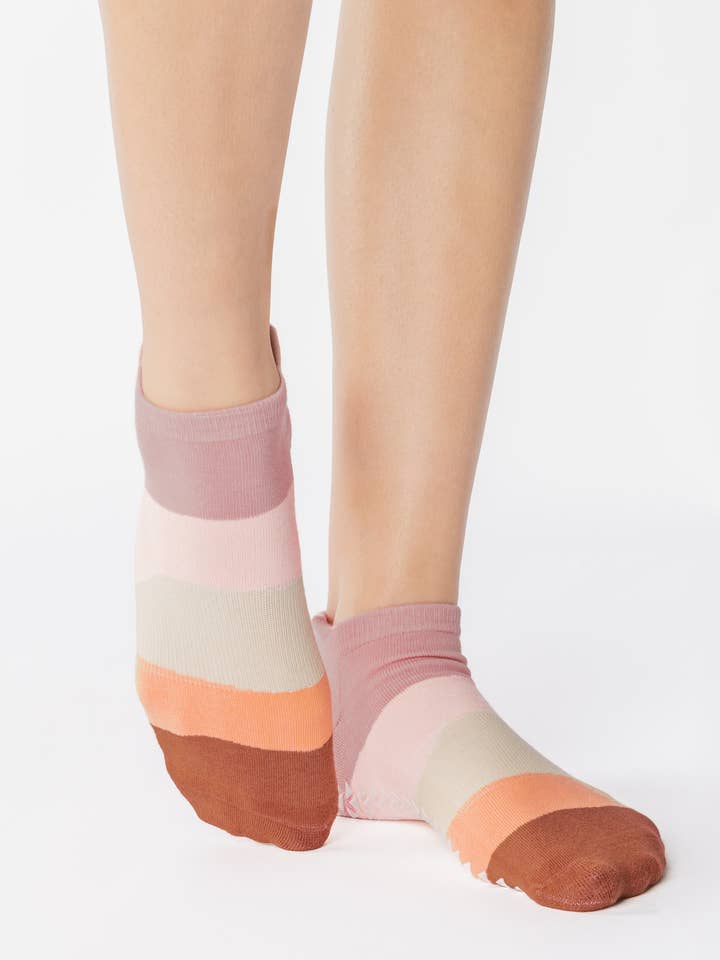 Women's Layered Striped Full Foot Grip Sock – No Slip Cotton Blend for Pilates & Barre for wholesale by Pointe Studio