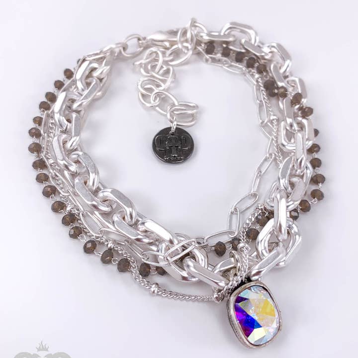 Pink Panache Brands - Wholesale Charm/Dangle Bracelet - Crystal and chain bracelet with Austrian crystal